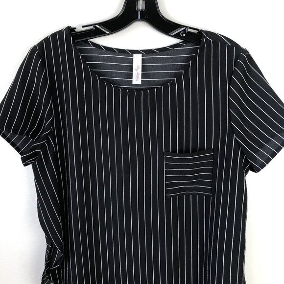My Story Pocket Tee Womens S Short Sleeve Striped Hi-Lo Side Slits Lightweight - Picture 2 of 11